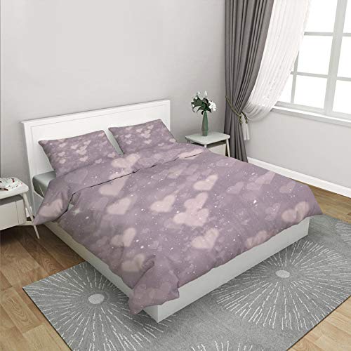 HKDGHTHJ® Juego de funda nórdica 3D de 4 piezas Patrón de corazón morado 135 x 200 CM Juego de ropa de cama Funda nórdica Sábana Fundas de almohada Ropa de cama para niños Niñas Pareja Twin Full Queen