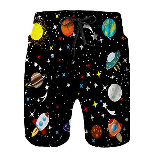 Hombres Verano Secado rápido Pantalones Cortos Playa Cielo Estrellado Universo Nave Espacial Espacio Entre Trajes de baño Correr Surf Deportes-3XL