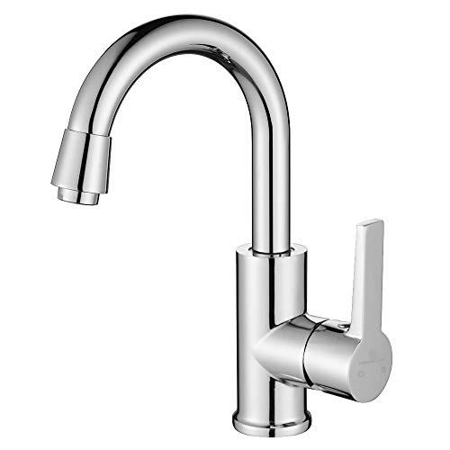 HOMELODY Grifo de Fregadero Cocina y Lavabo Baño Grifo con Mangueras Estándares 360°Giratorio Latón Cromado Inoxidable Grifería Monomando Curva Plateado Agua Fría y Caliente