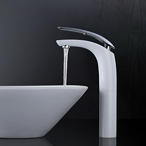 HOMELODY Grifos de Lavabo Alto Grifería de Baño Grifos para Fregadero Monomando Grifo de Mezclador Agua Caliente y Frío Blanco/Plateado