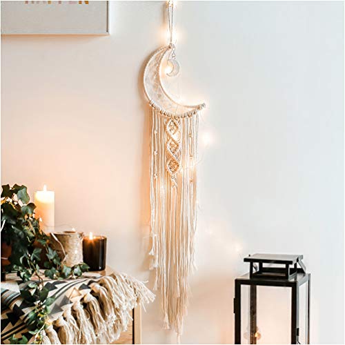 Hongyans Tapiz Colgante de Pared de Macramé, Tapiz Tejido a Mano Atrapasueños de Macramé Boho Chic Decoracion Hogar para Salon Dormitorio Boda Regalos (Luna)