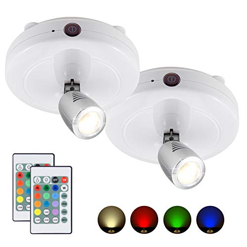 HONWELL Foco LED inalámbrico con batería, luz de disco con control remoto, lámpara de acento con iluminación de tablero de dardos RGB, iluminación de imágenes giratoria para pintar espejos, 2 piezas