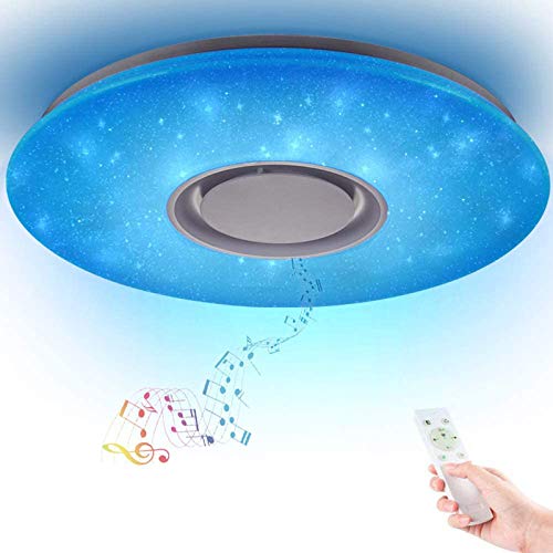 Horevo Lámpara de techo Regulable Estrellado 36W Plafón LED con musica Altavoz Bluetooth, APP + Mando a distancia, blanca cálida/fría RGB cambio de color, para niños sala estudiante