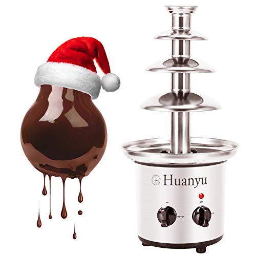 Huanyu 4 niveles Fondue de chocolate Fuente grande de 1360 g Capacidad de chocolate Máquina de fusión de cascada profesional Calentador para cumpleaños comercial y doméstico Nochebuena