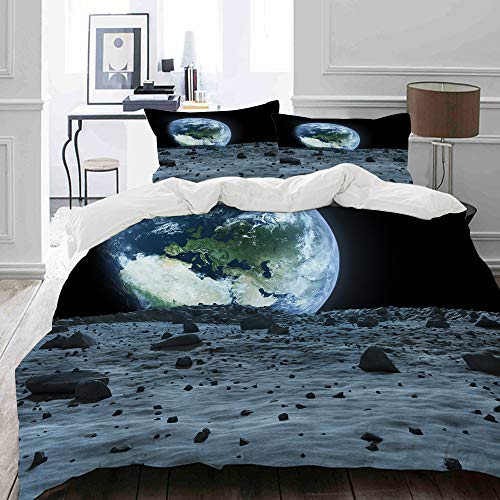 HUAYEXI Funda de edredón,Tierra Azul Espacial Vista Desde la Luna de Este amueblado por la NASA Vista Exterior del Aterrizaje，edredón para Cama Funda edredón 240x260cm