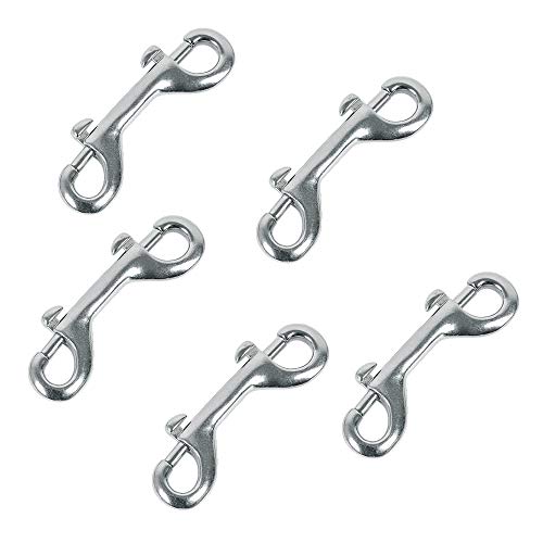 Huture Gancho de Seguridad Doble Snap Cadenas de Snapper Perno Snapper Gancho de Seguridad Giratorio Vórtice Recto Zinc Fundido a Presión Niquelado 89 mm - Plateado Brillante - Juego de 5