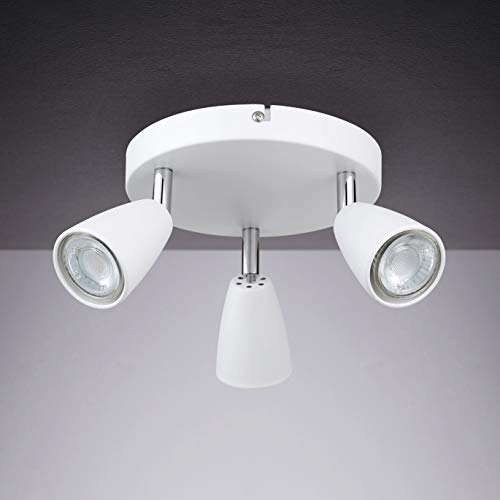 IMPTS Lámpara LED de techo giratoria, blanca, 3 focos, redonda, incluye 3 bombillas LED GU10 de 3 W, 250 lm, IP20, luz blanca cálida, para cocina, salón, dormitorio