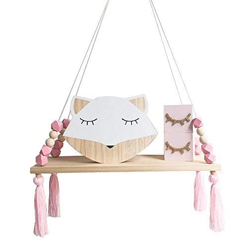 inherited Baldas Flotante de Madera de Estilo Nórdico con Cuentas Oscilante y Borlas Tablero Swing Ornament Decoración de Habitación de Niños o Bebés, Talla única-Rosa(38cm x 14cm x 1cm)