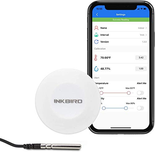 Inkbird IBS-TH1 Bluetooth Registrador de Temperatura y Humedad Data Logger, Termometro Digital con Sonda Externa para Reptiles Terrarios, Habitación Bebé, Caja de Cigarros, Bodega y Sótano