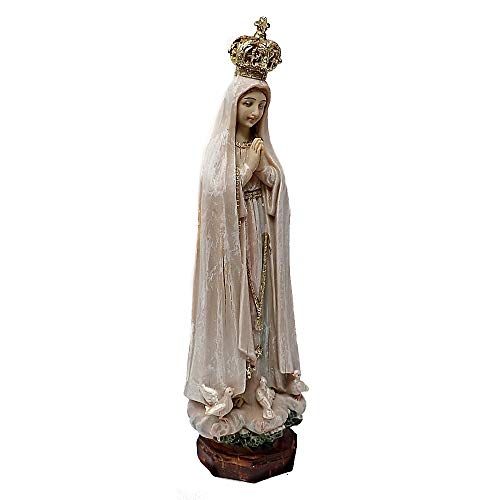 Inmaculada Romero IR Figura Virgen Fátima Efecto Madera Desgastada Adorno 20.5Cm. Resina Peana Decoración