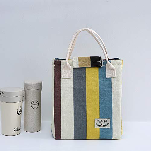 Insulated Tote Cooler Bag For Lunch Picnic Shopping, Soft And Foldable Basket, Large Light vertical bar 27X23X15cm