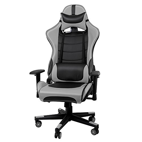 IntimaTe WM Heart Silla Gaming, Racing Silla Gamer, PU Ergonómica Silla Giratoria Reclinable con Inclinación 135˚, Ajustable Silla Oficina con Reposacabeza Apoyo y Cojín Lumbar (Gris)