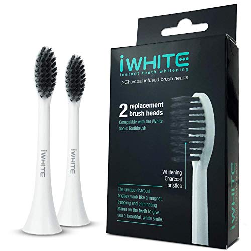 iWhite Instant Teeth Whitening Charcoal Infused - Repuesto de cabezas de cepillo (paquete de 2) para el cepillo de dientes Sonic iWhite