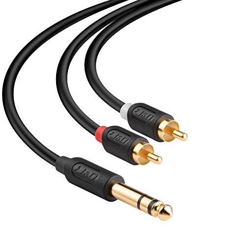 J&D Cable de 6,35 mm a 2RCA, Chapado en Oro [Audiowave Series] 6,35mm 1/4'' Macho a 2 RCA Macho Estéreo Adaptador de Audio y Divisor RCA Cable - 6 Feet