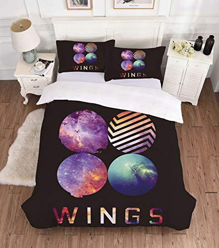 JinWensm Juego de Funda nórdica Microfibra - BTS Wings Black - Funda de Edredon 230 x 220 cm con 2 Fundas de Almohada 50x75cm, 3 Piezas, Muy Suave