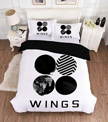 JinWensm Juego de Funda nórdica Microfibra - BTS Wings - Funda de Edredon 230 x 220 cm con 2 Fundas de Almohada 50x75cm, 3 Piezas, Muy Suave