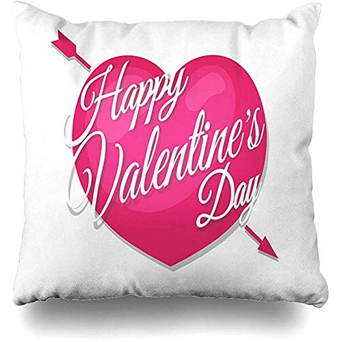 jonycm Pillowcase Febrero Flecha Roja Feliz San Valentín En El Corazón Etiqueta Perforada Día Vacaciones Celebración Cupido Emoción Tirar Fundas De Almohada Funda De Cojín Cafetería Cuad