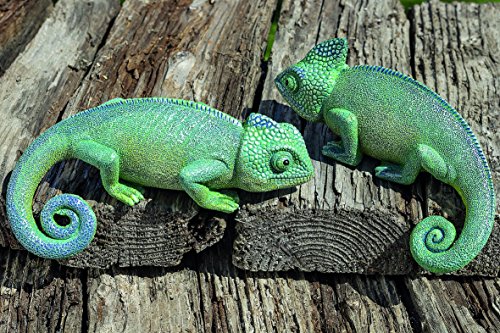 Juego de 2 Camaleones Figuras Decorativas de Jardín Exteriores de Resina Sintética En Verde 16cm