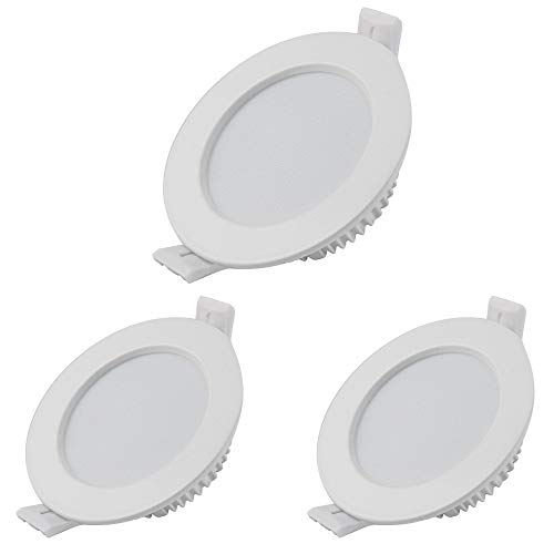 Juego de 3 focos LED empotrable, 7 W, luz blanca cálida, 3000 K, 550 lm, 230 V, tamaño del agujero 90 mm, ultrafino, no regulable, IP44, focos empotrables para cocina, salón, cuarto de baño