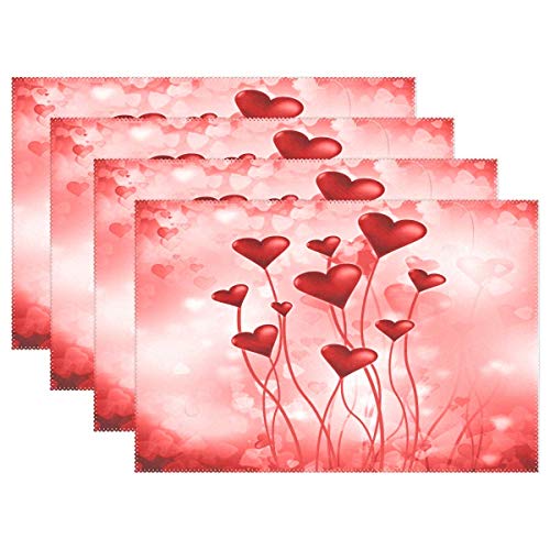 Juego de 4 manteles Individuales de corazón Rojo del día de San Valentín, manteles Individuales de Tela Lavables para la decoración de la Mesa de la habitación 12x18 Pulgadas para niños