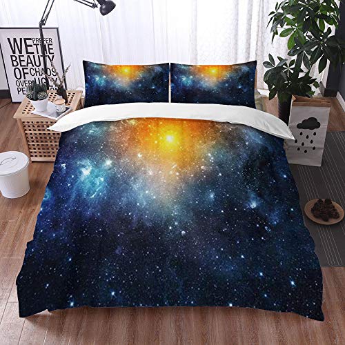 Juego de Fundas de edredón,Galaxia Exterior Naranja de Este amueblado por NASA Blue,Fundas Edredón 135 x 200 cmcon 1 Funda de Almohada 40x75cm