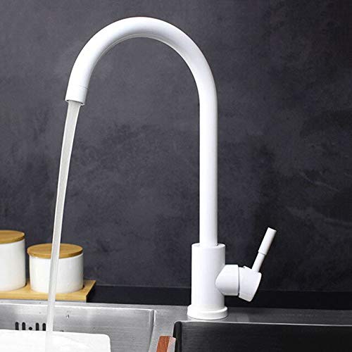 JYHW Color blanco y negro Acero inoxidable 304 Grifo de cocina caliente y fría Rotación de doble fregadero Mezclador de grifo de agua de cocina Blanco-R