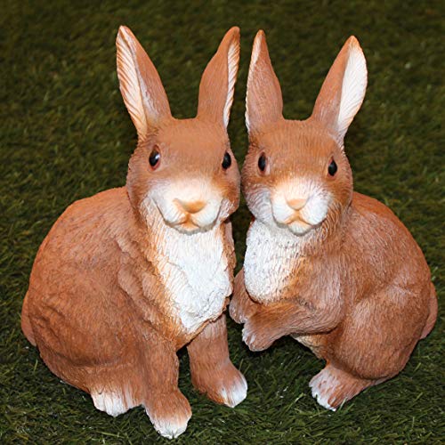Kamaca Juego de 2 figuras de pareja de conejos, mejores amigos, 2 conejos sentados, de polirresina, decoración de Pascua para interiores y exteriores (juego de 2 unidades XXL)