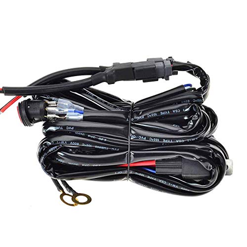 KAWELL Arneses de cableado - Arnés de Alambrado Barra de Luces del LED Faro Antiniebla Fusible 40A relé Interruptor de Encendido/Apagado Impermeable para ATV Jeep SUV Camión(2 Plomo 9 Pies)