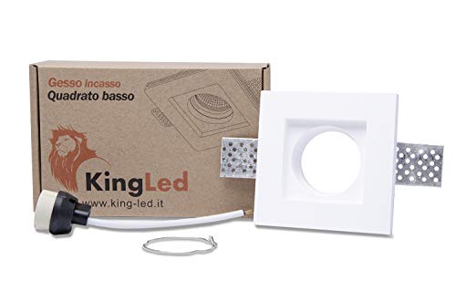 KingLed - Aplique de pared en Yeso Cerámico para falsos techos de Pladur modelo Cuadrado Slim, de Empotrar para focos LED Cód.1495