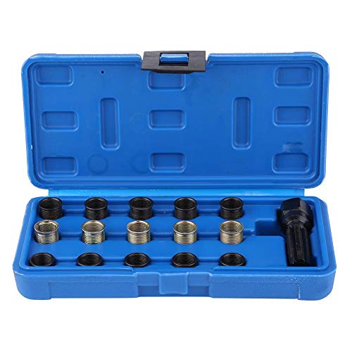 Kit de reparación de bujías de 16 piezas M14 x 1,25 mm M16 tornillo grifo y tornillo vela reparación hilo kit de herramientas mecánicas profesionales con funda portátil