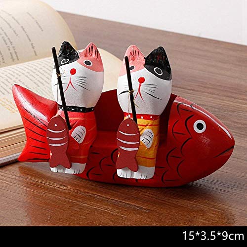 Kjsdzh Pequeños Adornos Estilo Nórdico Creativo De Madera Gato Afortunado Lindo Adorable Gatito Decoraciones De Pesca Adecuado como Regalo De Cumpleaños, Juego De 2 Trompetas De Gato De Pesca 9157