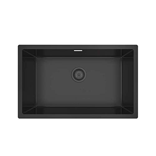 KORVO Fregadero de cocina de 60 cm, color negro mate, de acero inoxidable de calibre 18, cuenco individual bar/lavabo de preparación (70cm * 43cm)