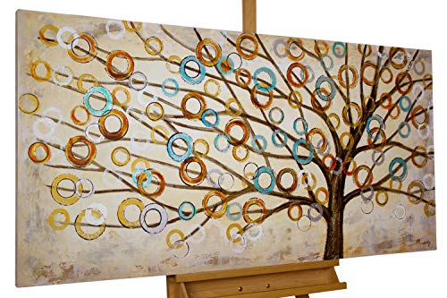 Kunstloft® Cuadro en acrílico 'Blues de otoño' 140x70cm | Original Pintura XXL Pintado a Mano sobre Lienzo | Árbol de la Vida Abstracto Beis Marrón | Cuadro acrílico de Arte Moderno con Marco