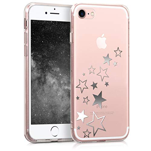 kwmobile Funda Compatible con Apple iPhone 7/8 / SE (2020) - Carcasa de TPU Varias Estrellas en Plata/Transparente