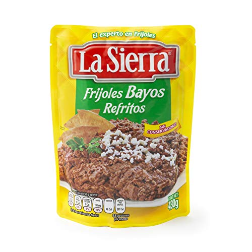 La Sierra - Frijoles bayos refritos listos para calentar y servir. Indispensables para acompañar cualquier platillo o para enfrijoladas. Bolsa de 430g.