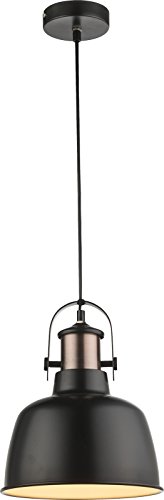 Lámpara de techo vintage de 1 foco, lámpara de techo colgante de metal negro (lámpara de techo industrial, lámpara de cocina, 23 cm, altura 120 cm, cable negro)