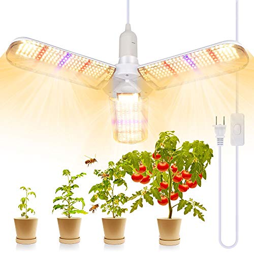 Lamparas LED Cultivo, SINJIALight150W E27 LED LED Plantas con 3 Alas, Ángulo Ajustable 414 LEDs Grow Light de Espectro Completo con Cable de Alimentación, para Todas las Etapas de Crecimiento