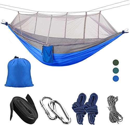 LATTCURE Hamaca Colgante Nylon 2 Personas con Correa y Mosquetón 275x140cm 300kg Capacidad de Carga Ultraligero Jardín Exterior Portátil Camping Senderismo Viaje al Aire Libre (Mosquitera 3)