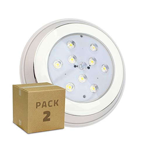 LEDKIA LIGHTING Pack Foco Piscina LED Inox Superficie 9W (2 un) Blanco Cálido 3000K