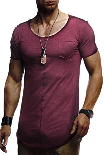 Leif Nelson Camiseta para Hombre con Cuello Redondo LN-6288 Borgo�a Medium