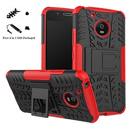 LiuShan Moto G5 Funda, Heavy Duty Silicona Híbrida Rugged Armor Soporte Cáscara de Cubierta Protectora de Doble Capa Caso para Motorola Moto G5 Smartphone,Rojo