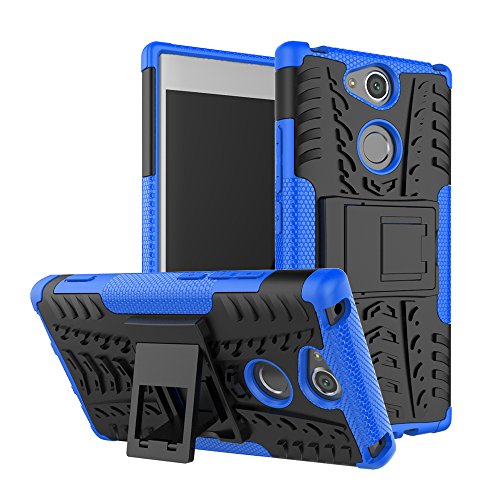 LiuShan Sony XA2 Funda, Heavy Duty Silicona Híbrida Rugged Armor Soporte Cáscara de Cubierta Protectora de Doble Capa Caso para Sony Xperia XA2 Smartphone(con 4 en 1 Regalo empaquetado),Azul