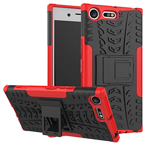 LiuShan Sony XZ Premium Funda, Heavy Duty Silicona Híbrida Rugged Armor Soporte Cáscara de Cubierta Protectora de Doble Capa Caso para Sony Xperia XZ Premium Smartphone,Rojo