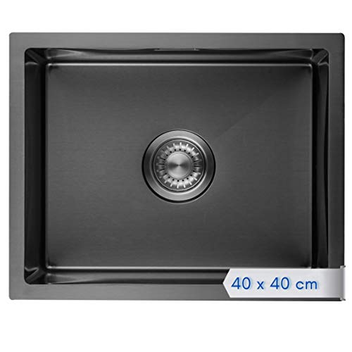 LOMAZOO - Fregadero de acero inoxidable, color negro, 40 x 40 cm