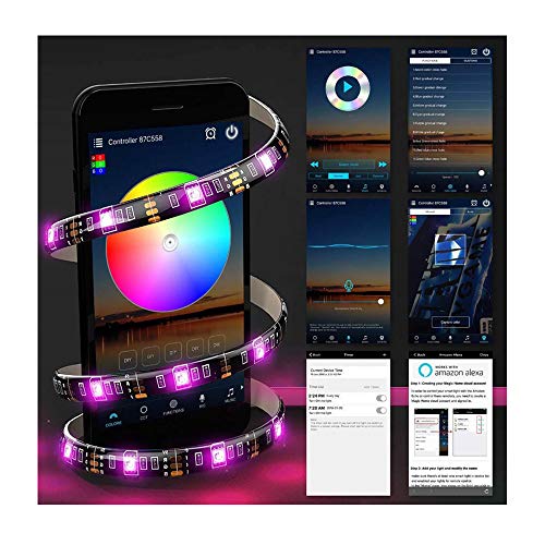 Ltteny Tira de Luces LED cambiantes de Color de 2 m Luz de Fondo de TV LED Luz de Tira RGB USB con Controlador de aplicación BT Smartphone Tira de Cinta LED para iluminación del hogar Cama de Cocina