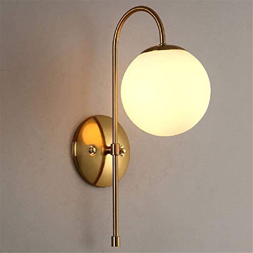 Luces de pared industriales, Dormitorio moderno Lámpara de pared de noche Metal industrial Fianza de hierro forjado Fondo de acabado de oro Sconce Frosted Vidrio E27 Linterna Iluminación creativa Luz