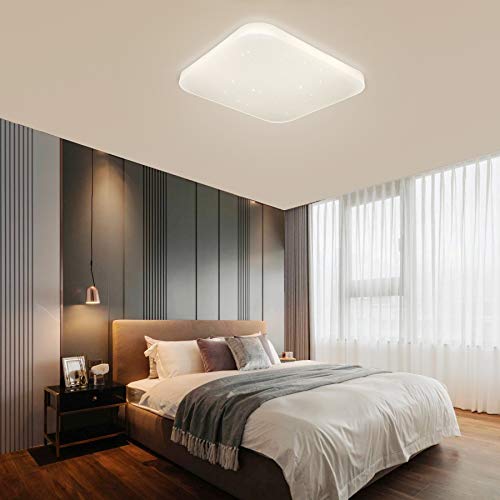 Luz de techo LED Baño Cocina Dormitorio Luces de techo Ducha Sala Comedor Estudio Balcón Pasillo Corredor Lámpara de techo Blanco natural 4000K Cuadrado moderno Impermeable 2050lm 26W LUSUNT