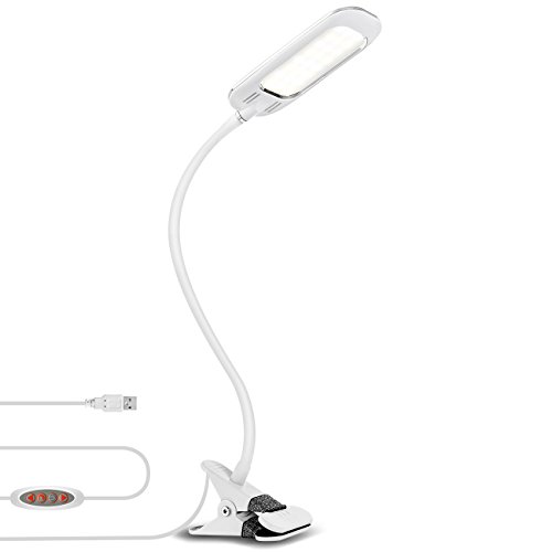 LVWIT Lámpara Flexo LED de pinza - 5W máx (regulables), Color regulable desde 3000K hasta 6000K. Flexo clip con Cuello flexible - Versión Blanca.