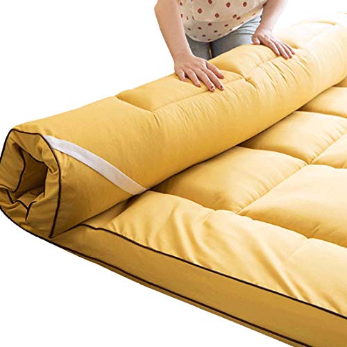 LYBFNN Futon Colchón Tatami Plegable Algodón Ecológico Memory Colchón con Correas Terten Espuma Japonés Tradicional Colchón Futón Antideslizante,A:Yellow,180x200cm