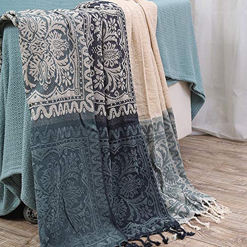 Manta de sofá Manta de tiro de sofá de estilo bohemio Manta de ocio multifuncional Manta de siesta Manta de viaje for habitación con aire acondicionado ( Color : Blue , Size : 150cmx190cm )